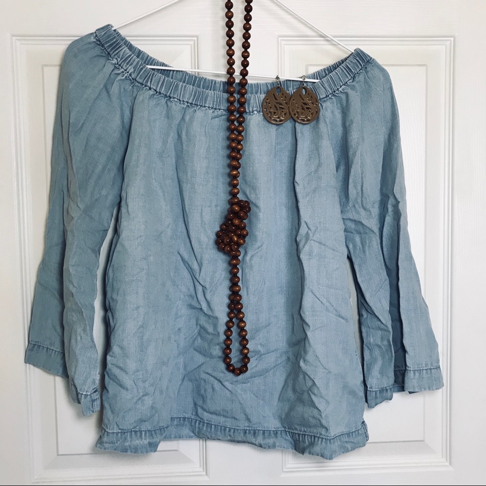 Lovestich Soft Denim Off The Should Top